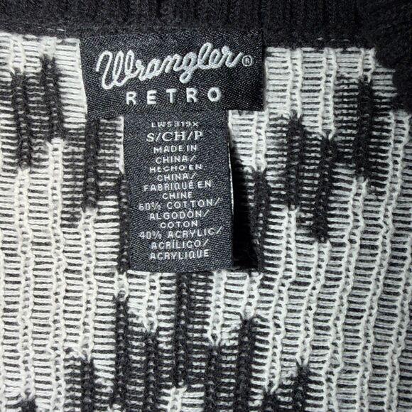 Wrangler Retro Aztec Black White Geometric Open Front Cardigan Woman’s Small - Picture 2 of 7